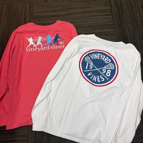 Vineyard Vines Mens Long Sleeve Tees - Coral and White Bundle of 2 Lacrosse - Picture 6 of 7